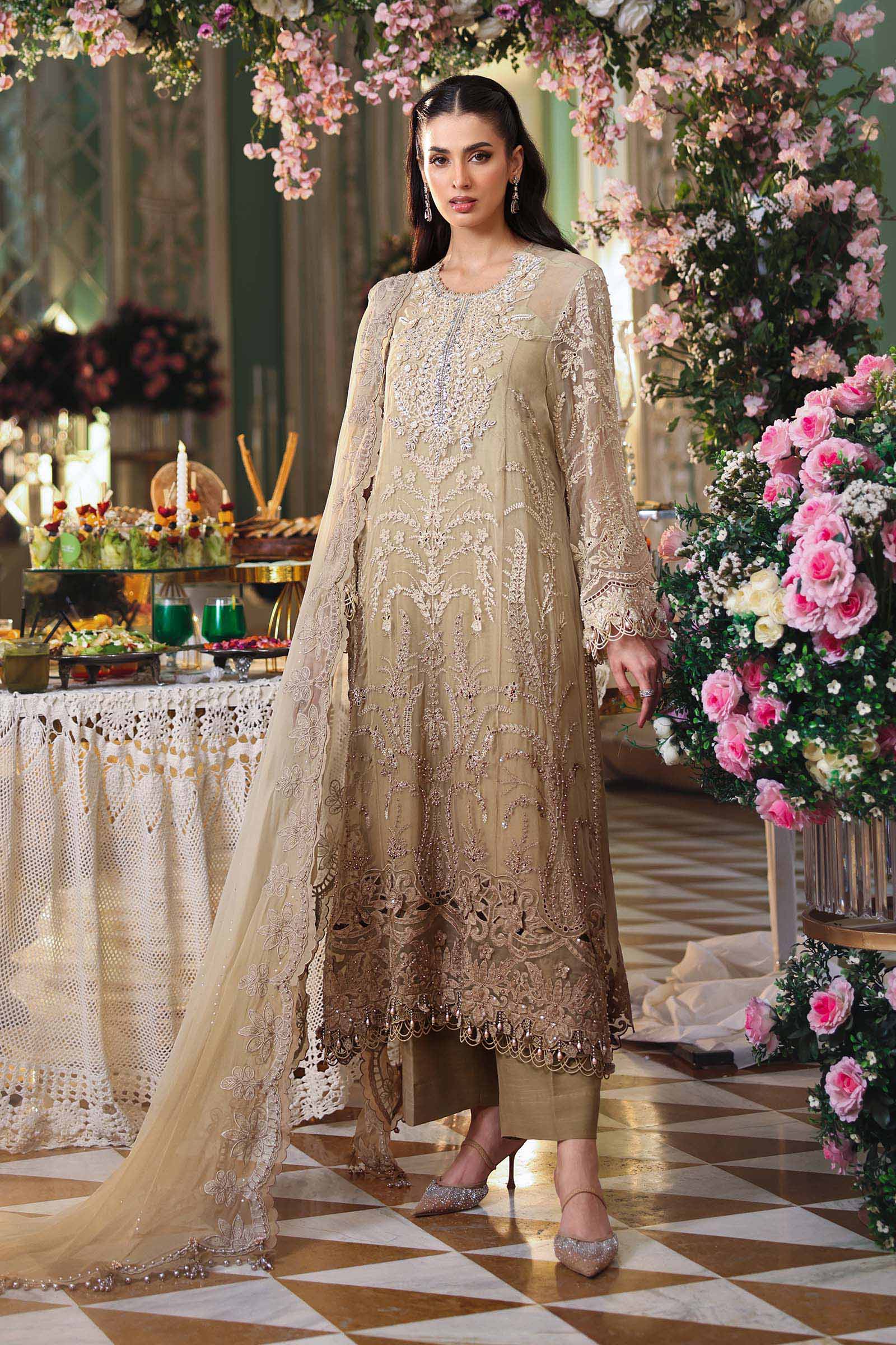 MARIA B LUXURY CHIFFON 2026 - 3 Piece Unstitched Embroidered Chiffon Suit MPC-26-103-Olive Gold