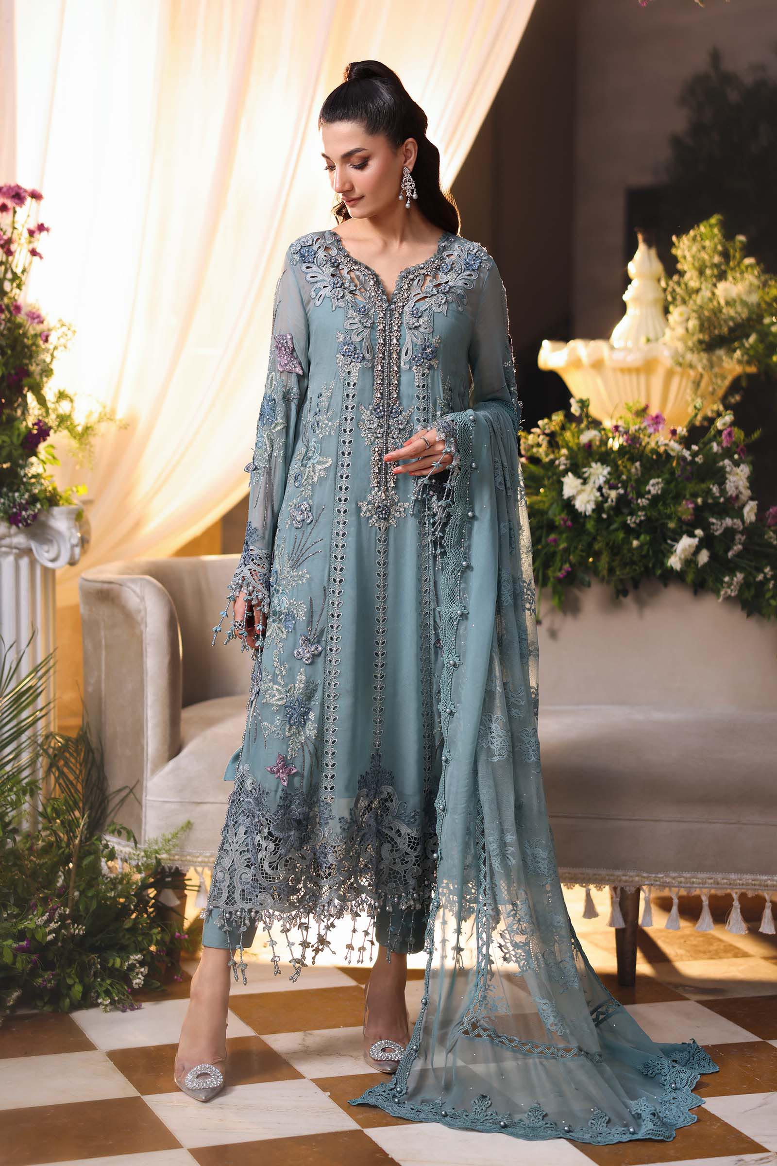 3 Piece Unstitched Embroidered Chiffon Suit MPC-26-106-Slate Blue