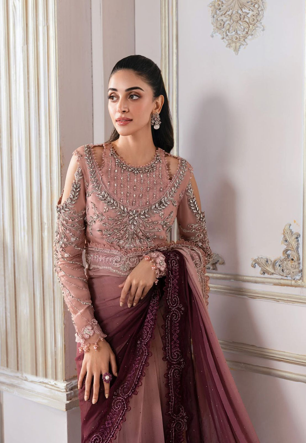MARIA B - Unstitched Embroidered Chiffon Saree | BD-3001